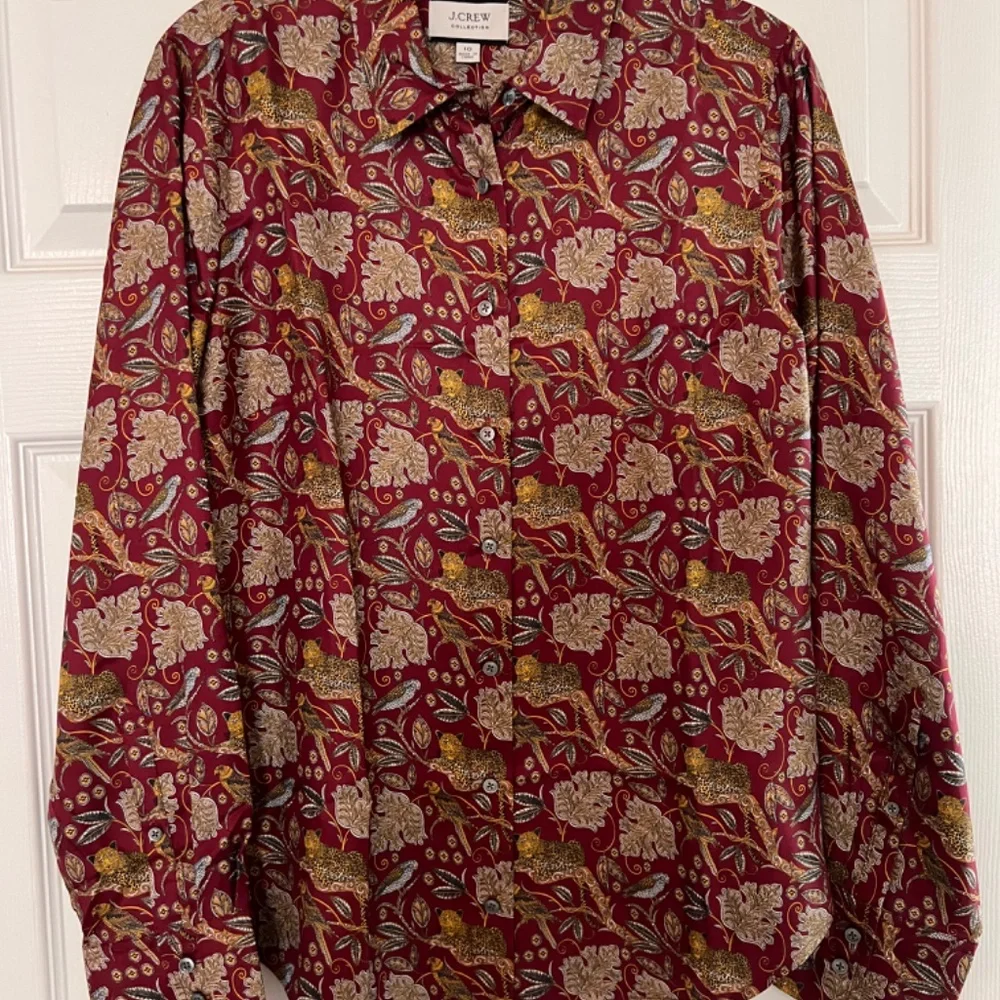 J.Crew Collection Silk Twill Shirt in Jungle Cat Size 10 NWT - Picture 2 of 9
